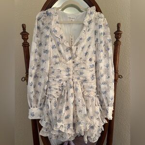 For Love & Lemons Dress with Blue Floral Pattern. Never worn, still has tags.